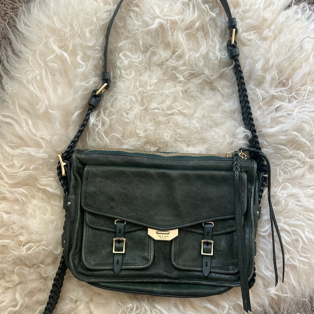 Rag & Bone Dark Green Crossbody Bag with Gold Clasp